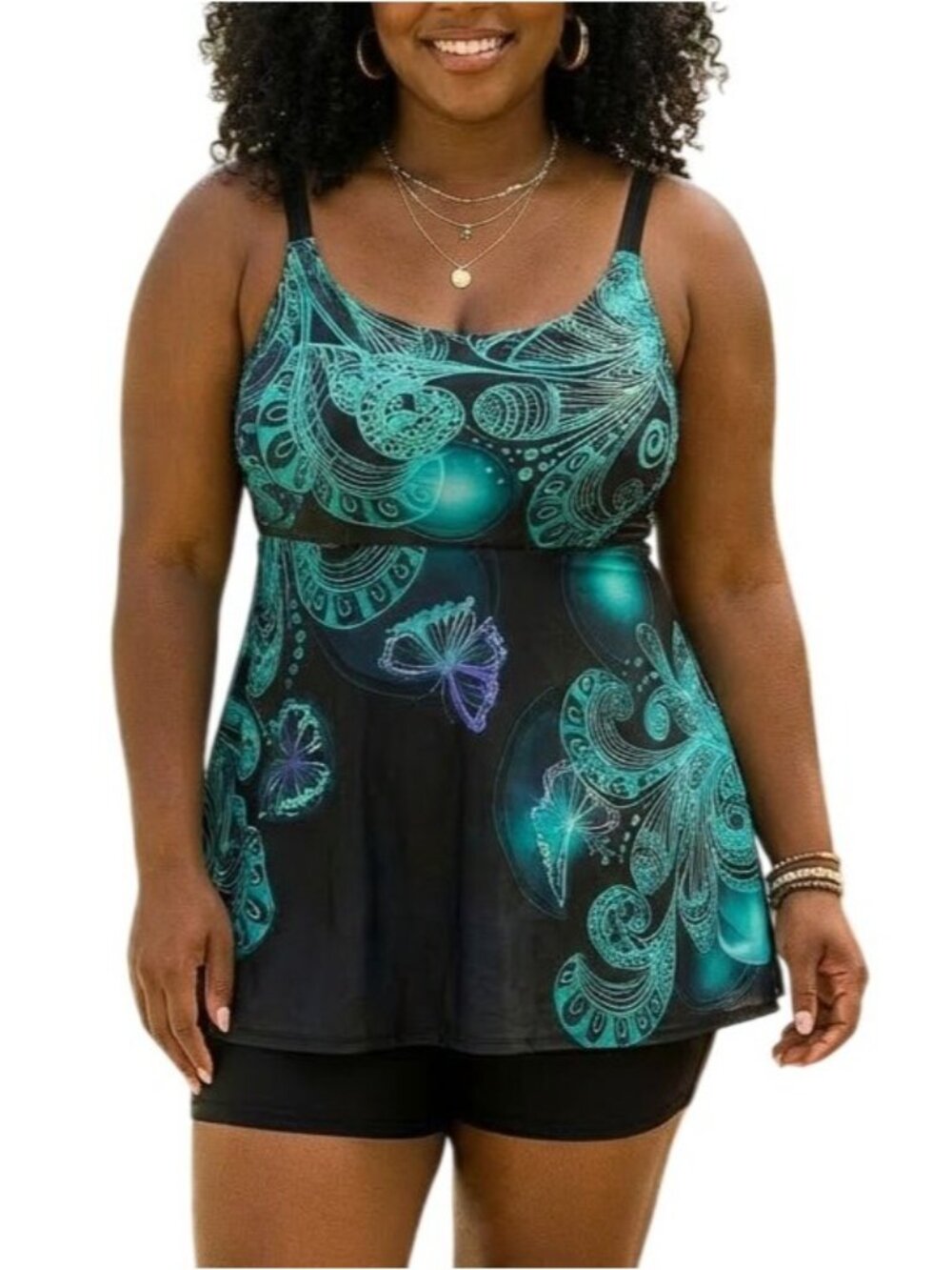 Rose Gal Size Large Tankini Set 2 Piece Swim Dress BoyShorts Swirl Print